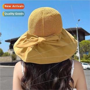 childrens summer brim sun viny large hat shading Folding bow