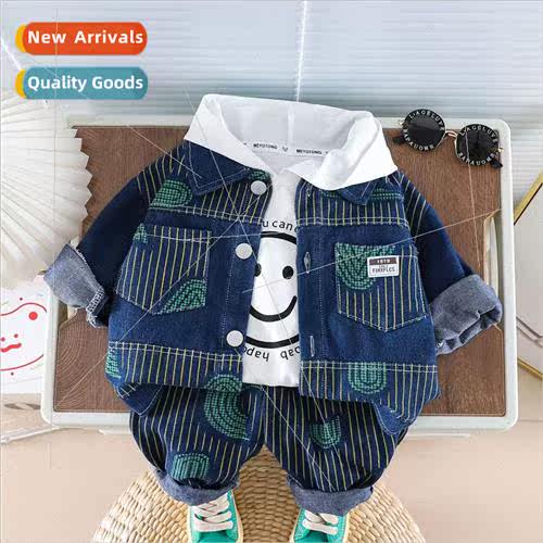 Childrens suit 2023 fall new denim jacket three-piece Korean