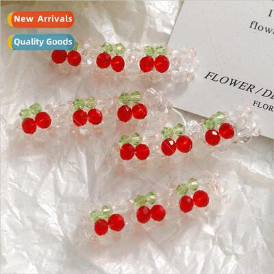 Cute niche weaving crystal beading cherry long diy acrylic e