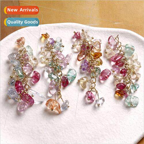 Summer sweet mixed color crystal gravel earrings chain diy h