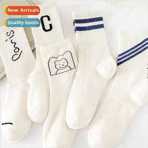 Socks womens autumn striped mid-calf socks Korean ins Japane