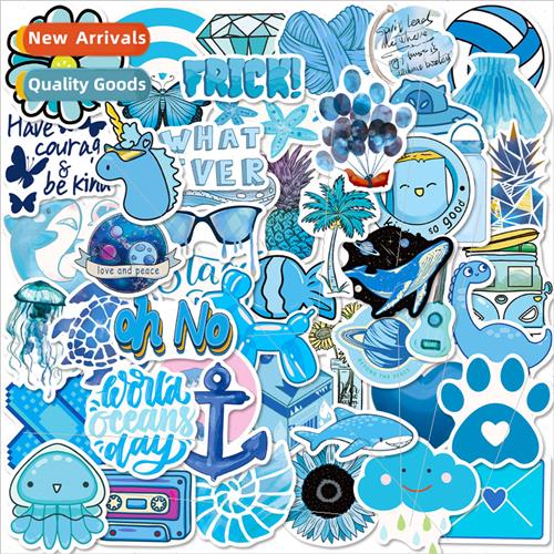 50 blue small fresh ins graffiti stickers VSCO blue ocean  s