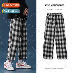 Black and white plaid pants men straight loose ins couple wi
