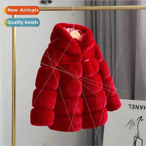 2023 new hooded childrens fur coat imitation otter rabbit ha