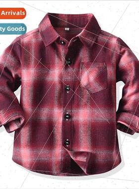 Childrens casual plaid shirt 2021 spring unisex lapel long-s