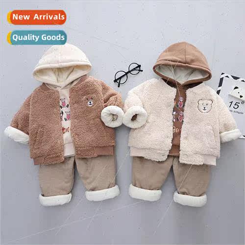2023 winter new childrens lambswool bear head hooded sweater