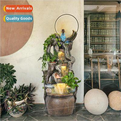 Rustic running water fountain water feature floor living roo