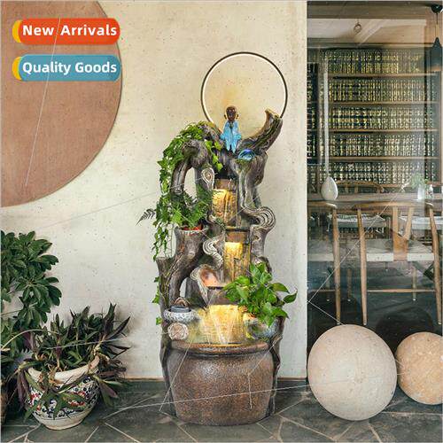 Rustic running water fountain water feature floor living roo