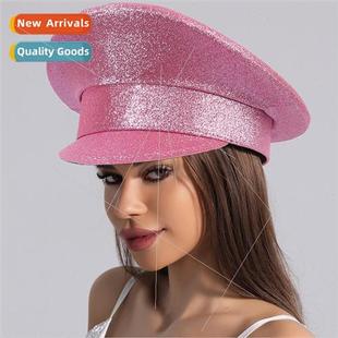 Flat Top Party Shiny Stage Big Pink Womens Gold Hat