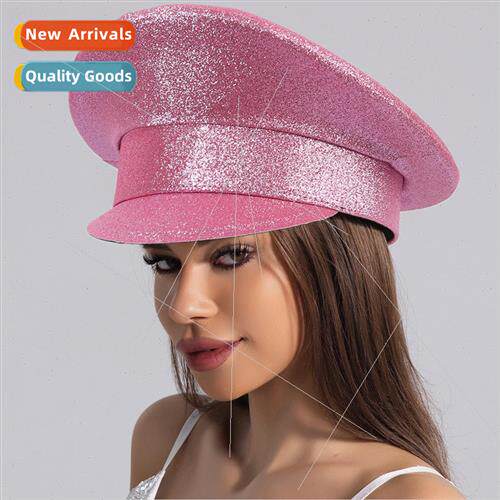 Gold Shiny Pink Flat Top Hat Womens Big Hat Party Hat Stage