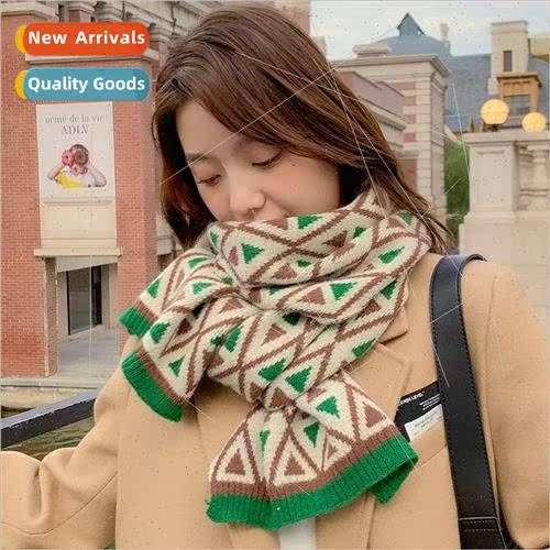 Diamond triangle pattern plaid scarf female winter Korean  o