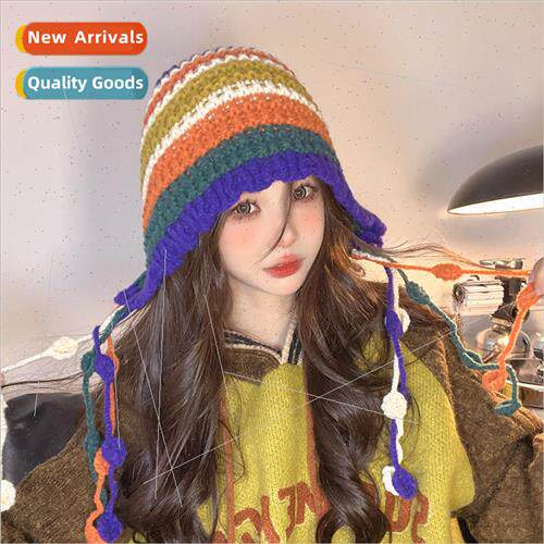 Hat womens autumn and winter warm cute knitted hat rainbow h