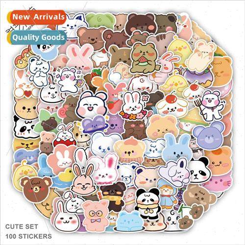 100 new cute cartoon bear graffiti stickers decorative guita
