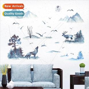 ink mountain bird stickers bedroo deer new wolf Wall 适用est