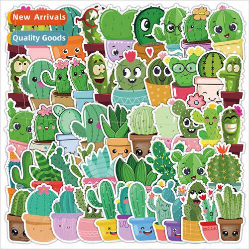 50 Cute Green Cactus Doodle Stickers Cell Phone Mug Computer