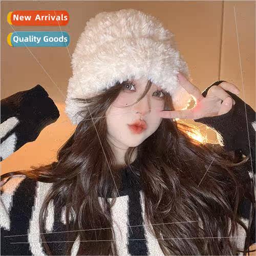 Solid color plush knitted wool cap children autumn and winte
