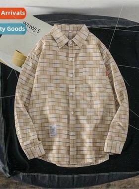 Spring and Autumn Hong Kong wind ins plaid shirt mens long-s