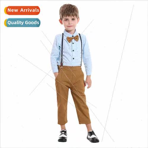 2021 Spring and Autumn Boys Long Sleeve Blue Plaid Cotton Sh