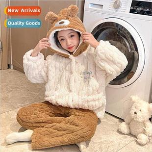Girls pajamas coral velvet winter childrens padded thickened