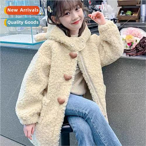 Girls woolen jacket fall and winter 2023 new thickened girls