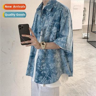 Tie-dye floral shirt mens summer nd Hawaii short-sleeved shi