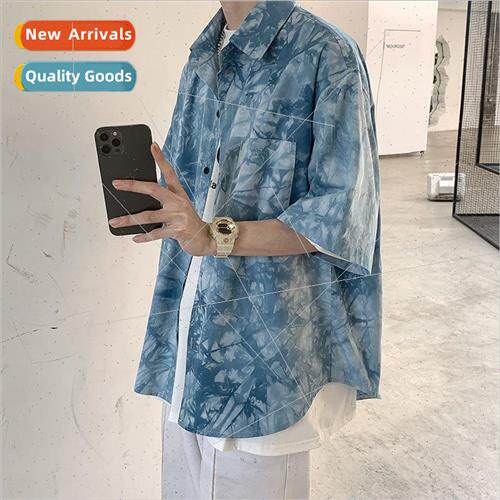 Tie-dye floral shirt mens summer nd Hawaii short-sleeved shi