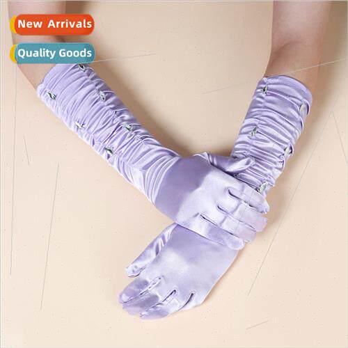 Premium Satin Long Wedding Wedding Gloves Dress Evening Purp