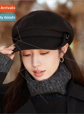 Apparent face small pleated duck tongue hat beret spring and