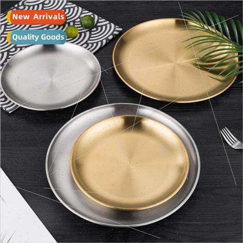 Korean stainless steel barbecue plate gold round plate weste