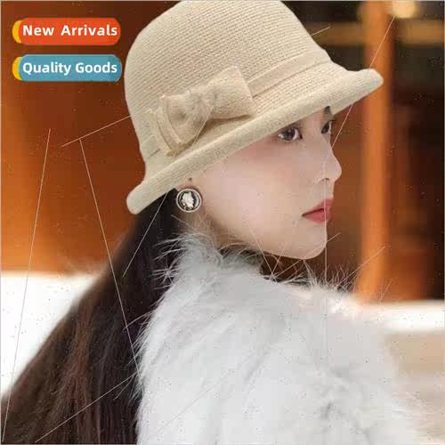 Autumn and winter new knitted ladies bow rolled edge 适用war