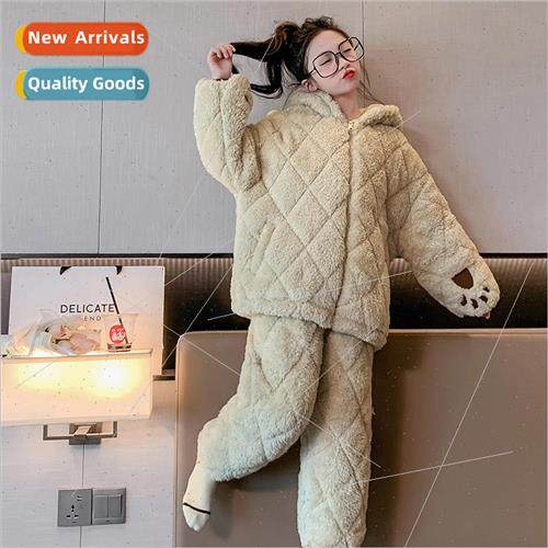 Girls pajamas three layers of cotton winter padded thickened