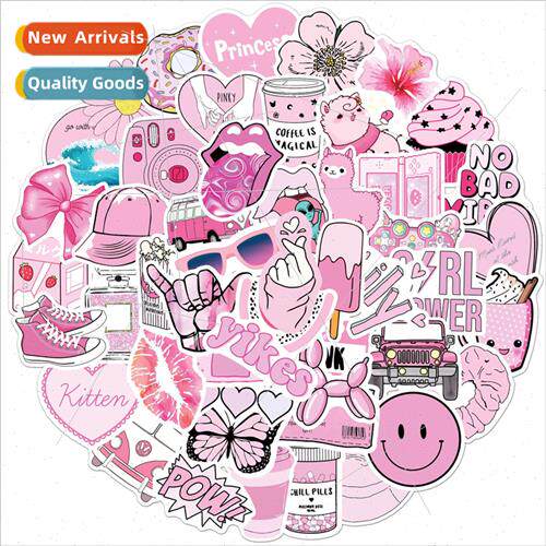 50 pink small fresh stickers suitcase guitar car computer wa
