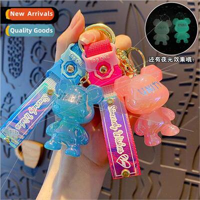 Cartoon resin glow-in-the-dark crystal bear keychain female