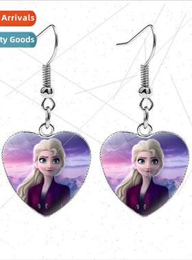 Frozen 2 heart-shaped earrings children cartoon Elsa Elsa Pr