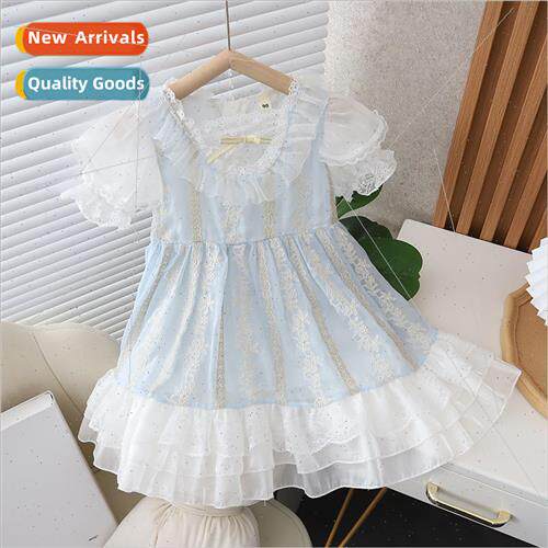 Girls bow saree children summer princess dress 2023 new lace