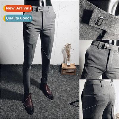 Business casual British suit pants men black elastic small f