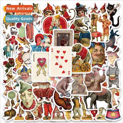 50 pcs of circus series elephant clown monkey cartoon sticke