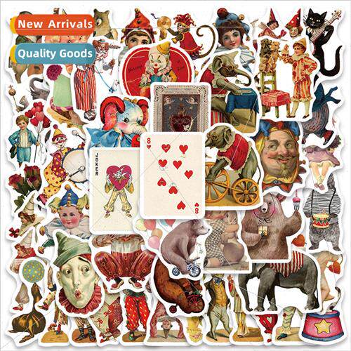 50 pcs of circus series elephant clown monkey cartoon sticke