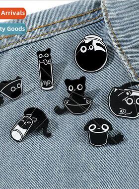 Cute cartoon liquid cat brooch cup of water in the small bla