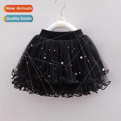Spring versatile childrens skirts girls net skirt beaded chi