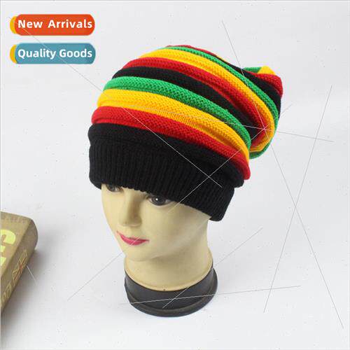 Seven colors striped pile hat Jamaican wool knitted hat fash