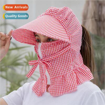Sun hat female anti-ultraviolet plaid zipper cycling face ne