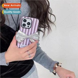 New Bow Apple iPhone Simple 14ProMax 适用 Striped Pink