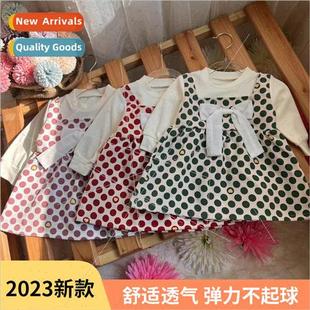 Autumn War Fake Baby Cute Dress Bow Two Girls Polka Kids Dot