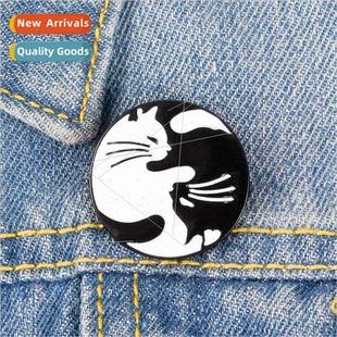 black and white Creative animal brooch hug cat