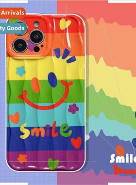 Korean  ins rainbow striped smiley face 适用 iPhone12/11 App
