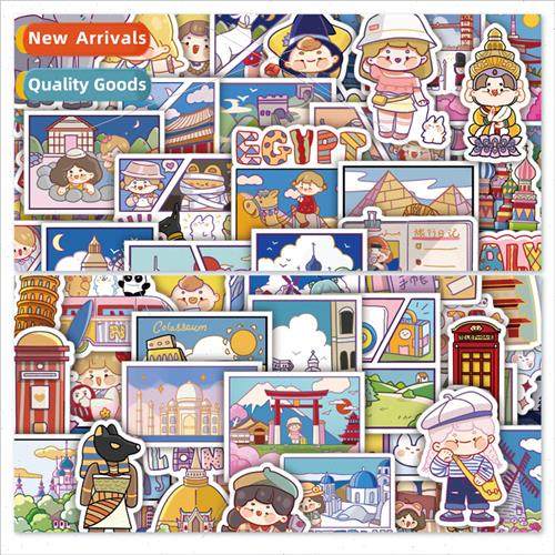 60 cartoon cute travel diary handbook stickers decorative re