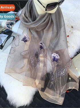 2023 manual hot drilling silk scarf new embroidery mulberry