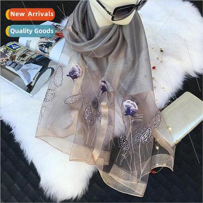 2023 manual hot drilling silk scarf new embroidery mulberry