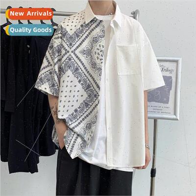 Cashew flower shirt mens short-sleeved ins summer thin retro